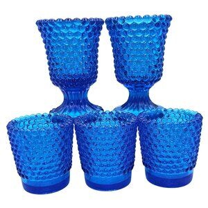 Hobnail Cobalt Blue Glass Votive Candle Holders Mixed Set Of 5